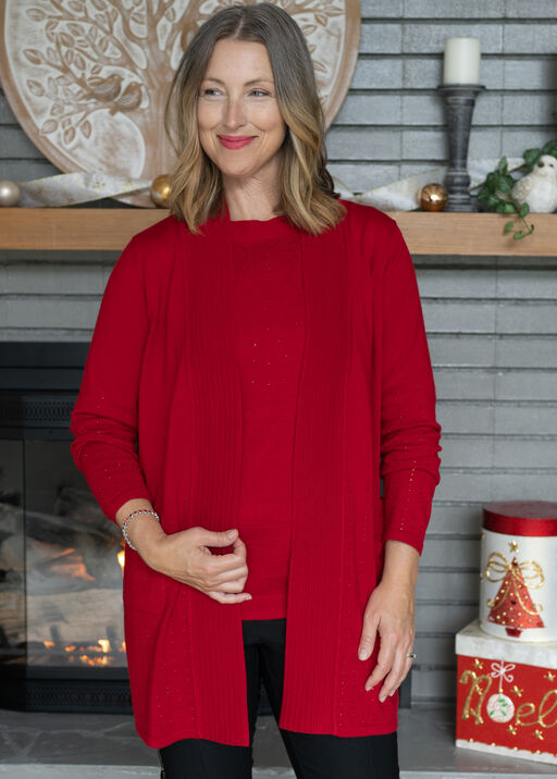 Sparkly Open-Front Cardigan, Red, original