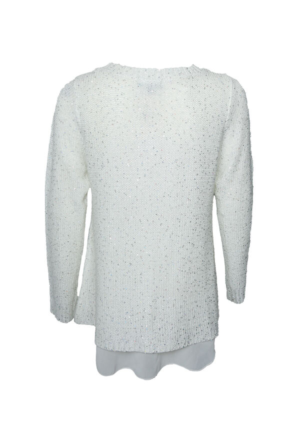 Sequins Dusted Sweater with Chiffon Underlay, Ivory, original image number 1