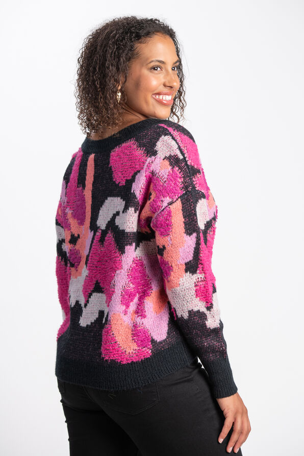 V-Neck Camo Sweater, Pink, original image number 3