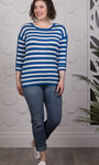 Striped Crewneck Top with Side Buttons, Blue, original image number 0