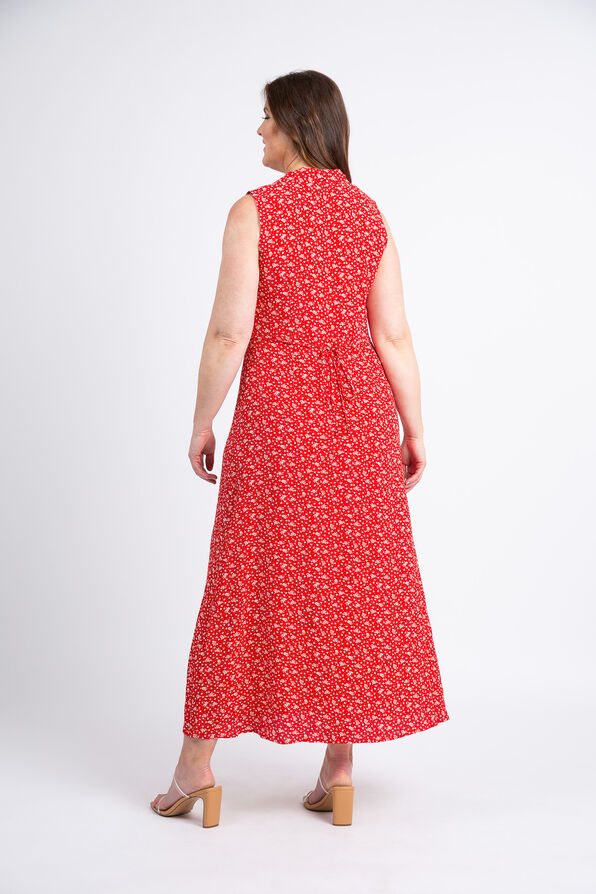 Sleeveless Maxi Dress w/ Floral Print, Red, original image number 2