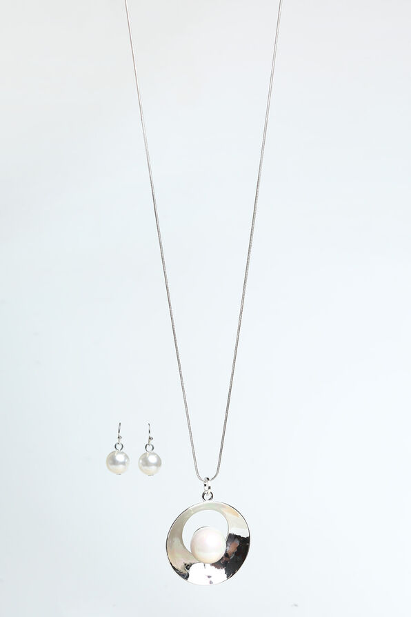 Pearl Statement Necklace Set, Silver, original image number 0