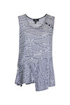 Sleeveless Stripe Top with Ruche and Asymmetrical Hem, Navy, original image number 0