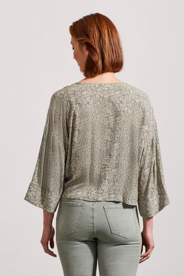¾ Sleeve Front-Tie Blouse, Green, original image number 1