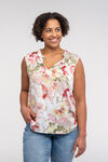 Sleeveless Floral Blouse with Accented Neckline, Sage, original image number 0