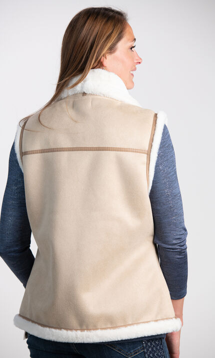 Faux Suede Shearling Vest , Cream, original