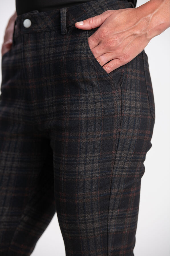 Mid-Rise Plaid Pants , Brown, original image number 1