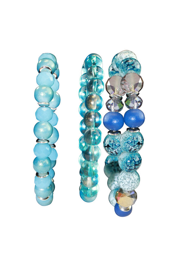 3Set of Beaded Stretch Bracelets, Blue, original image number 0