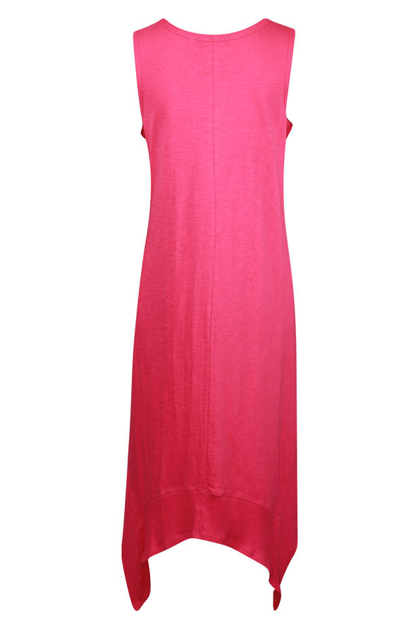 Sleeveless Cotton Midi Dress with Hankie Hem, Pink, original image number 1