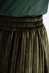 Velvet Pleated Midi Skirt, Olive, original image number 2