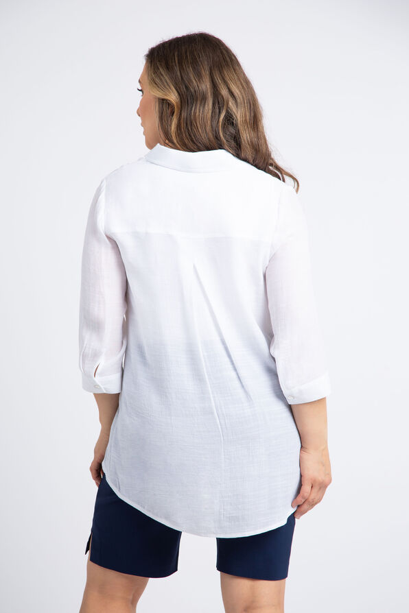 ¾ Sleeve Button-Down Blouse, White, original image number 4