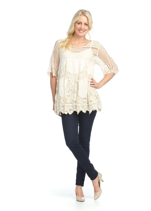 Embroidered Crochet Tunic, Taupe, original