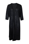 Sheer Long Cardigan with 3/4 Sleeve and  Leaf Embroidery, Black, original image number 0