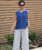 Linen Blend Striped Flow Pants, Blue, original image number 2