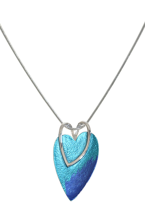 Heart on Heart Necklace, Blue, original image number 0