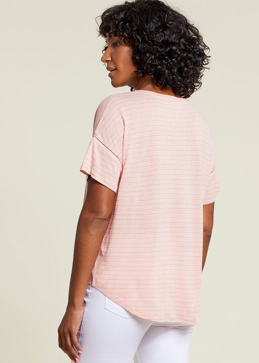 Stripe Ladder Stitch T-Shirt, Coral, original