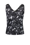 Tropical Print Tank Top with Front Knot, Black, original image number 1