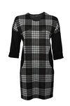 Patch Plaid Tunic with 3/4 Sleeves, Black, original image number 0