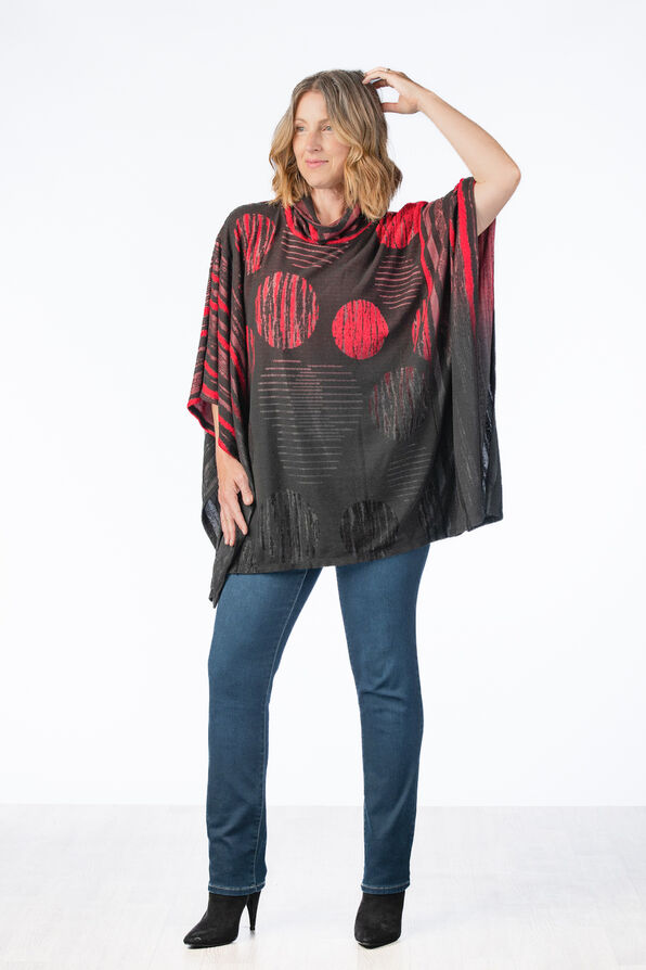 Red Rounds 3-In-1 Cowl Poncho Shirt, Red, original image number 2