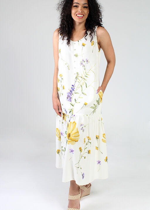 Floral Linen Maxi Dress, Yellow, original