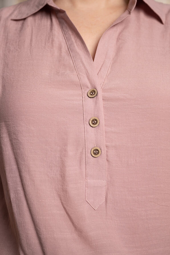 Short Sleeve Button Front Slub Top, Pink, original image number 2