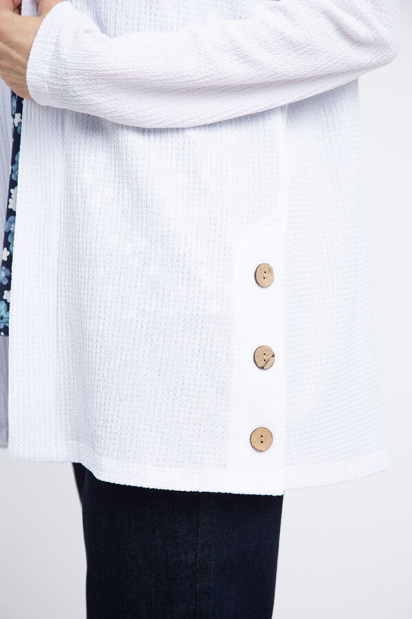 Long Sleeve Textured Cardigan, White, original image number 3