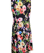 Sleeveless Floral Print Swing Dress, Black, original image number 1