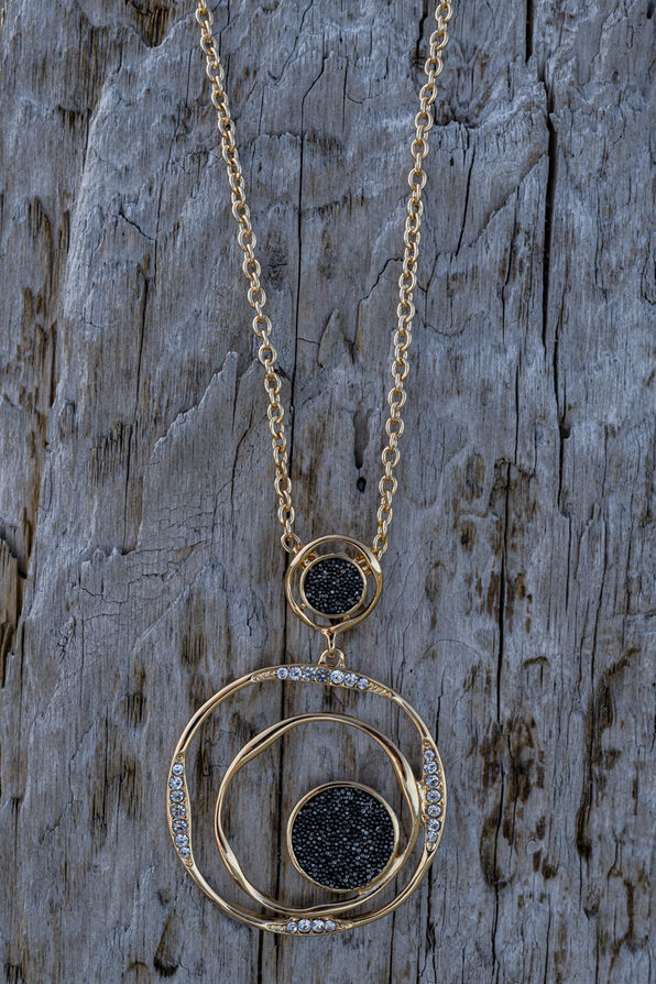Inlayed Circles w/ Bling Long Necklace Set , Gold, original image number 0