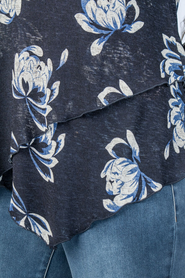 Handkerchief Layered Floral Top, Navy, original image number 3