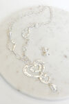 Triple Heart Pendant Necklace Set, Silver, original image number 1