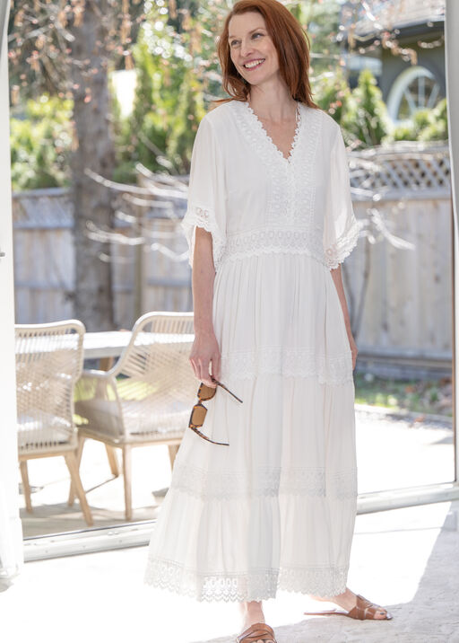 Lace Trim Maxi Dress, White, original