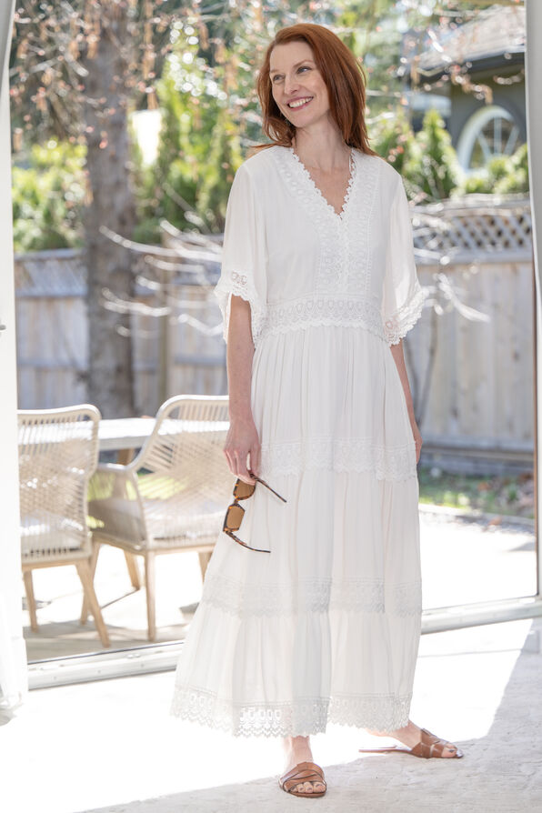 Lace Trim Maxi Dress, White, original image number 0