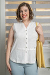 Button Front Sleeveless Top, White, original image number 0