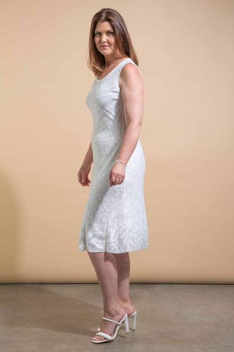Mesh Overlay Sleeveless Midi Dress, White, original