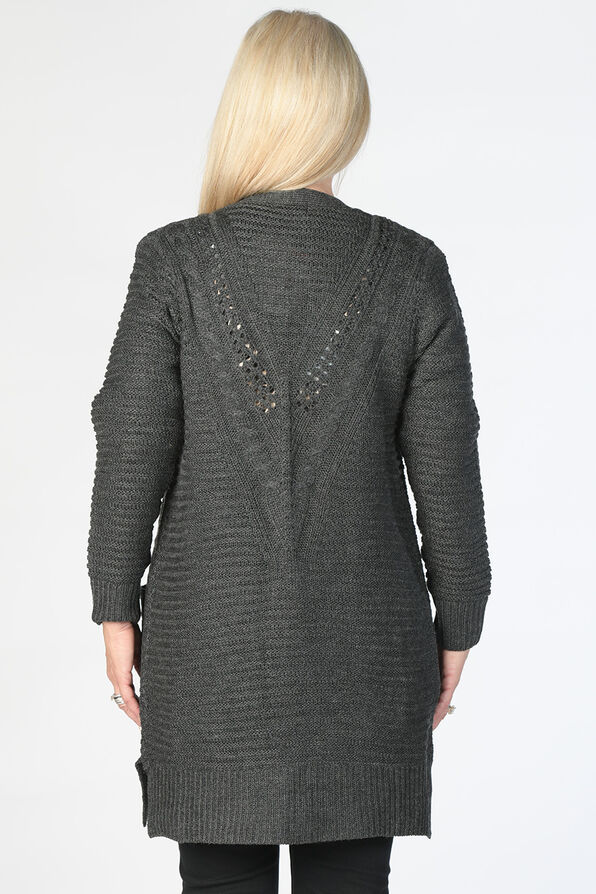 Pointelle Longline Sweater Cardi, Charcoal, original image number 1