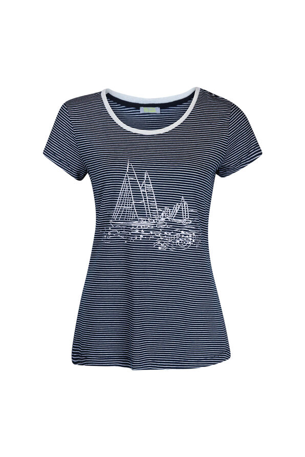Striped T-Shirt with Sailboat Hotfix, Navy, original image number 0