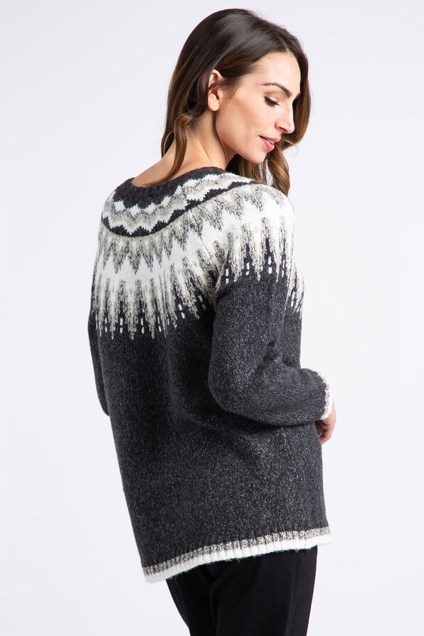 Intarsia Knit Sweater, Black, original image number 3