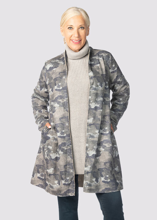 Camouflage Suede Cardi-Coat, Grey, original