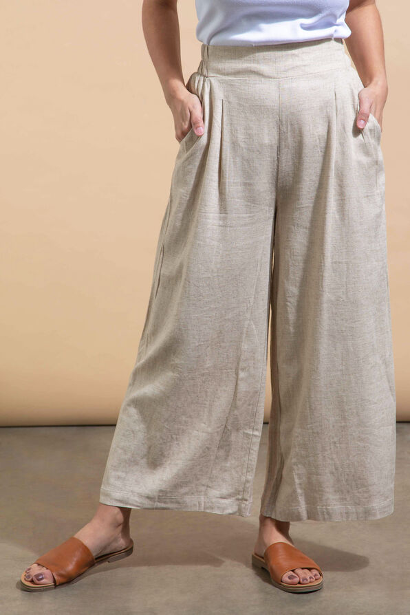 Cropped Linen Trousers, Beige, original image number 0