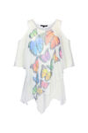 Cold Shoulder Butterly Print Layered Top, White, original image number 0