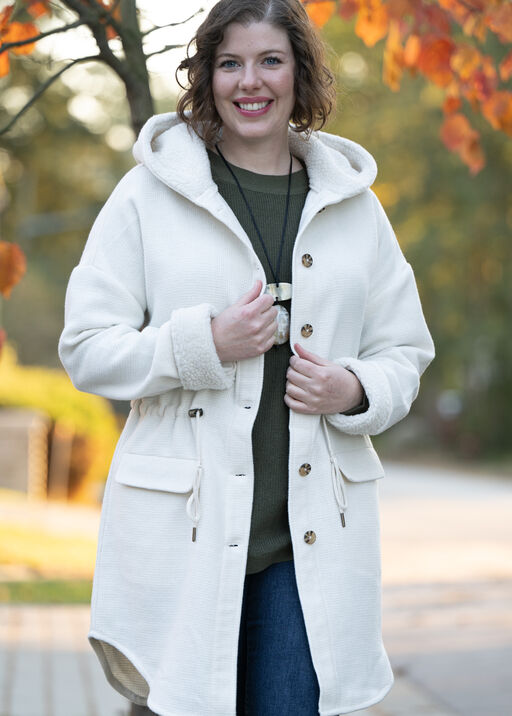 Trendy Two Pocket With A Waist Tie And A HoodIE Winter Outerwear Coat, Cream, original