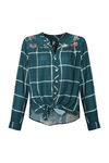 Plaid with Floral Print Blouse, Teal, original image number 0