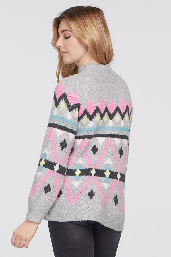 Intarsia Mockneck Sweater, Grey, original image number 1