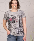 Embellished Butterfly Slinky T-Shirt, Grey, original image number 1