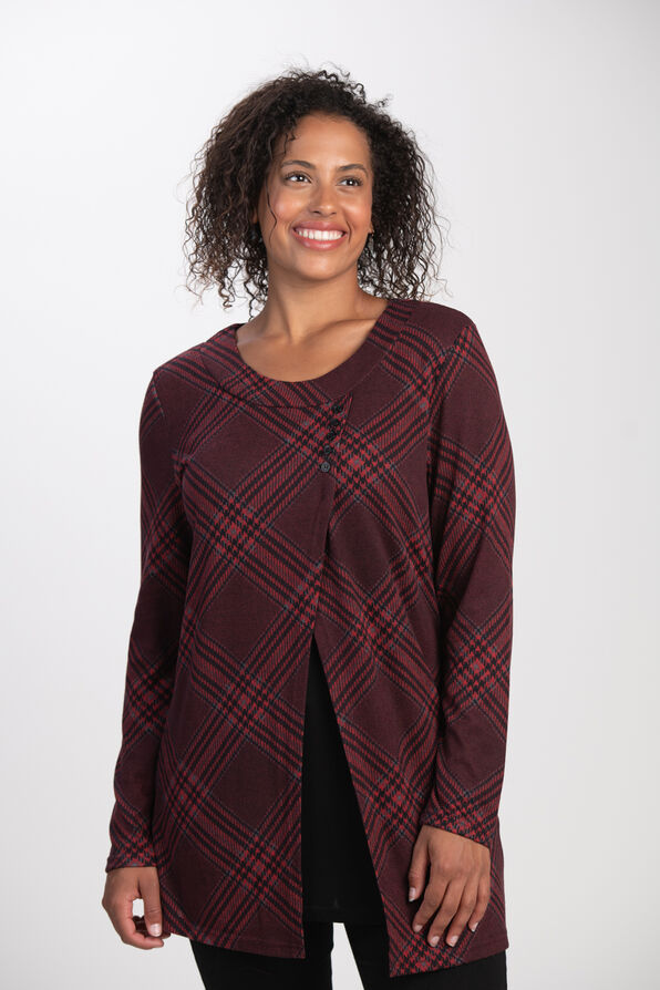 Crossover Plaid Tunic, Red, original image number 0