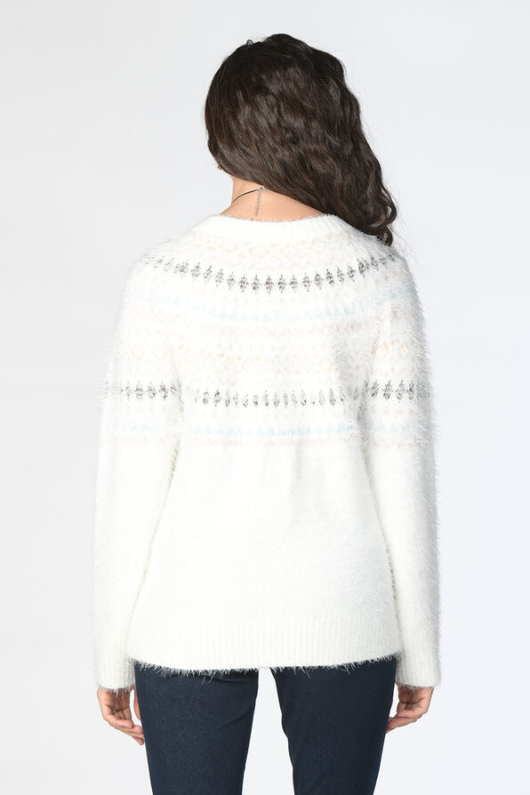 Fair-Isle Eyelash Luxe Sweater, Cream, original image number 1