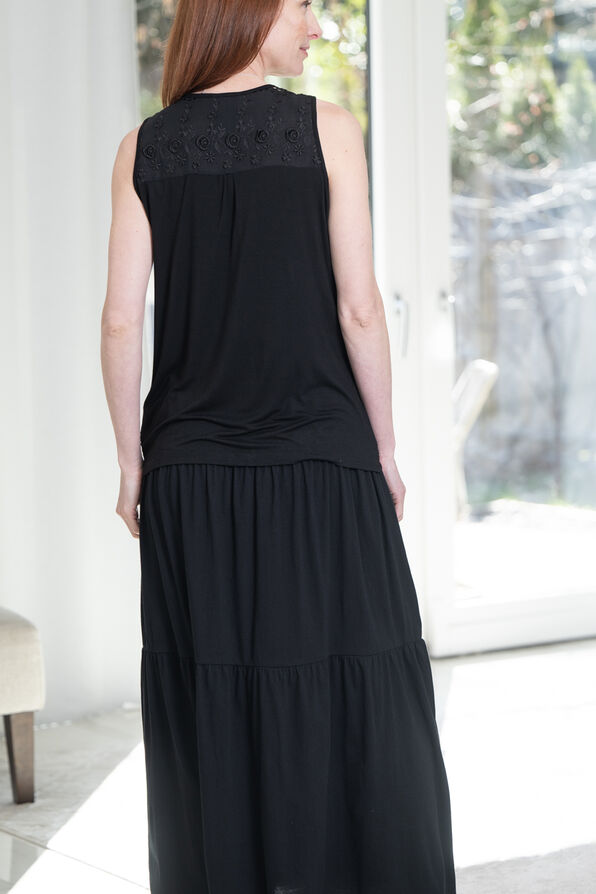 100% Cotton Tiered Maxi Skirt, Black, original image number 2