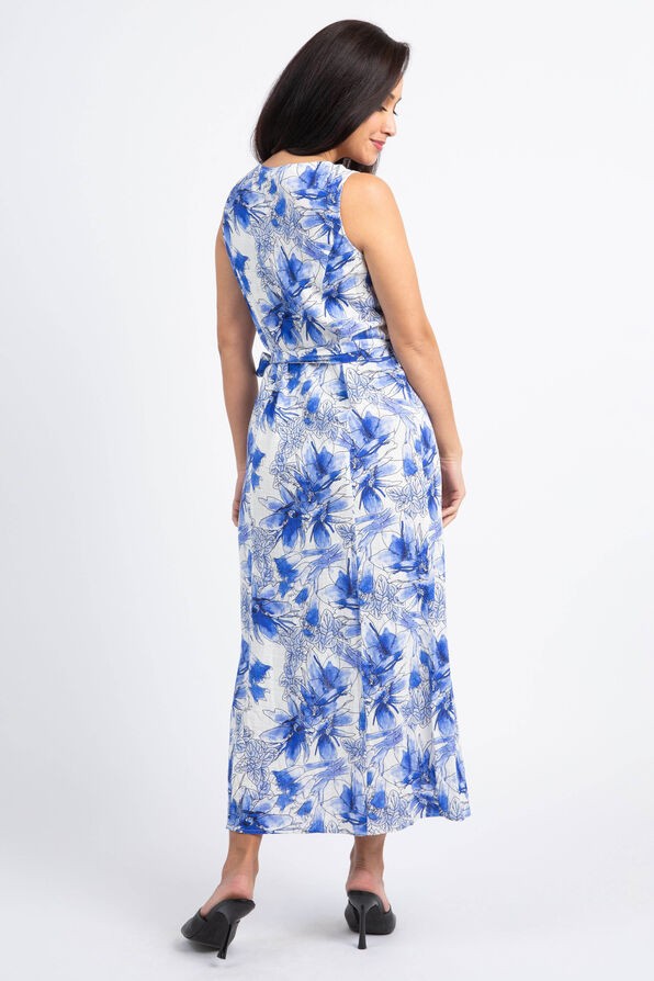Belted Floral Midi Dress, Blue, original image number 2