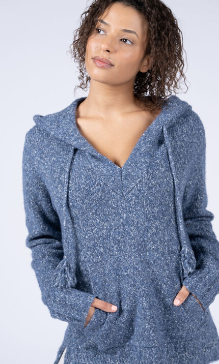 V-Neck Hooded Sweatshirt , Blue, original