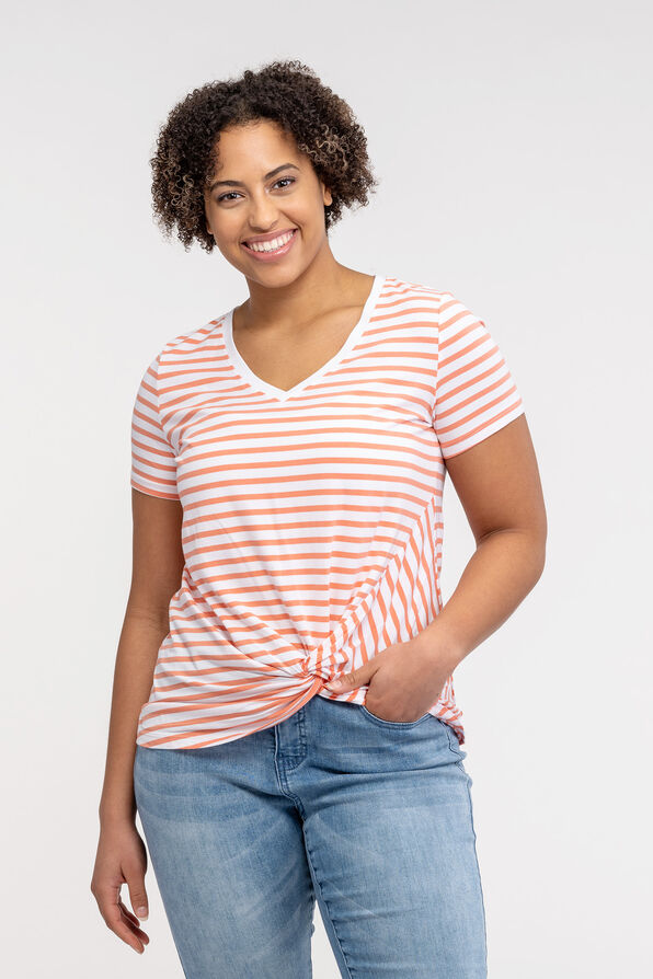 Knotted Striped Tee, Coral, original image number 2